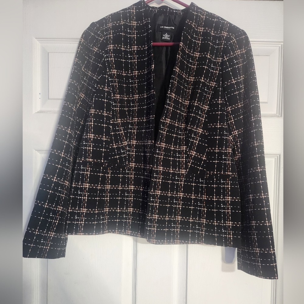 Liz Claiborne Black Plaid Blazer sz 6